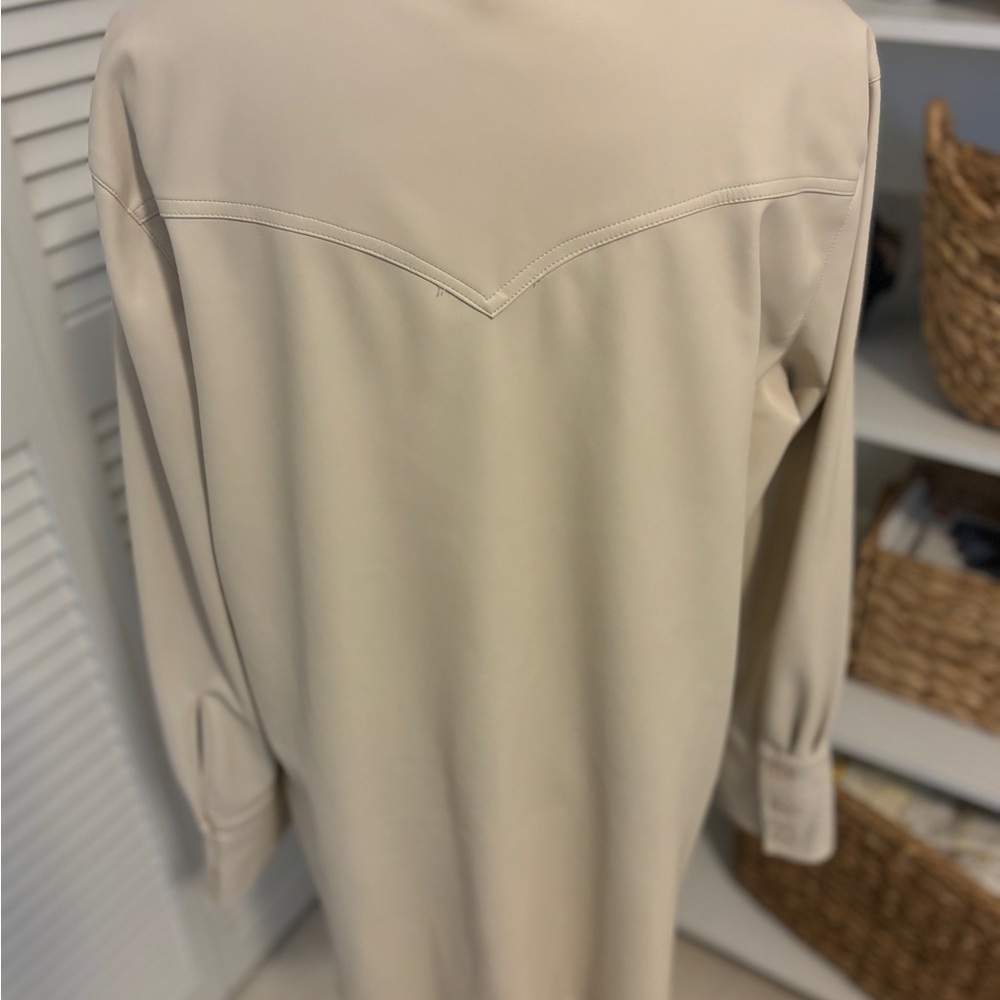 Steve Madden Oversized Utility Button Down Shacket Shirt Jacket Faux Leather - Picture 7 of 10